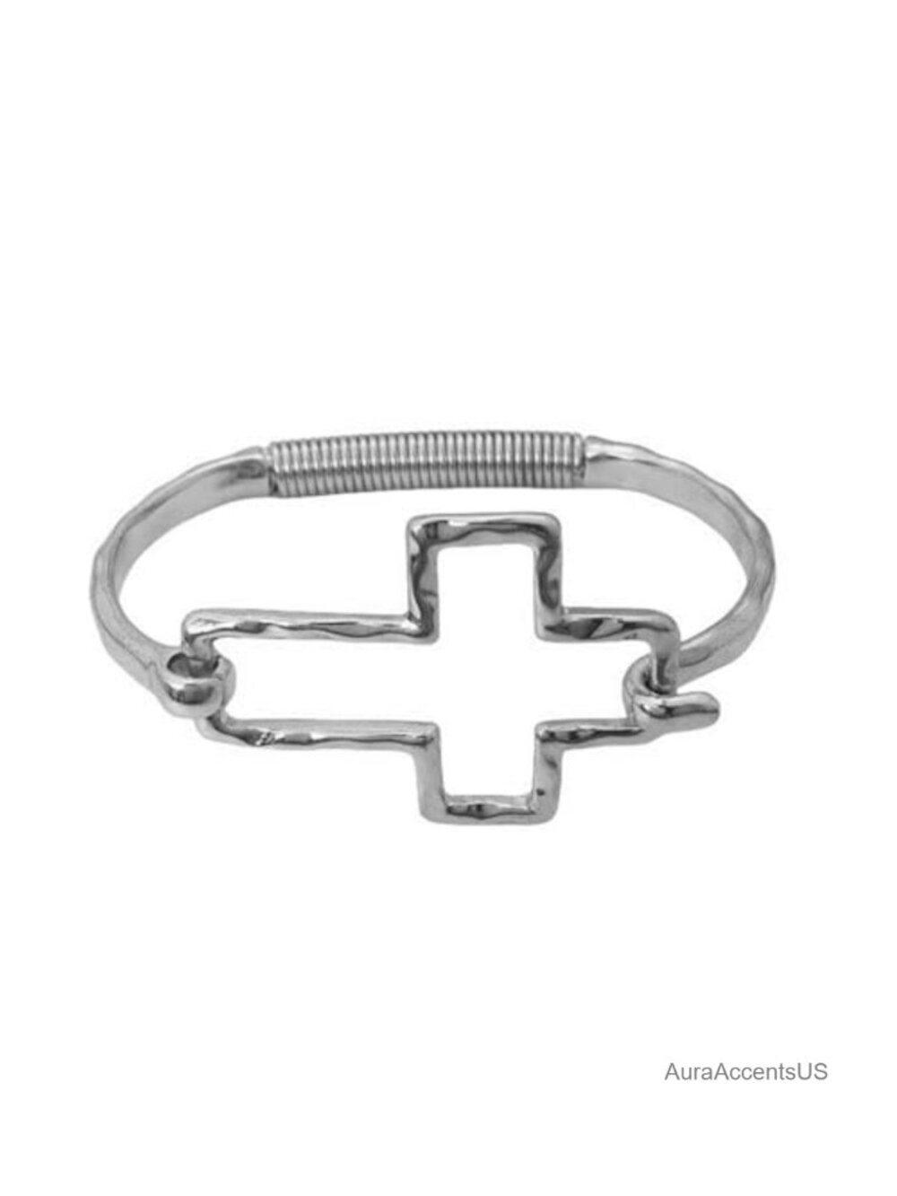 Chunky Gold Cross Bangle Bracelet Hammered Open Geometric Hook Cuff